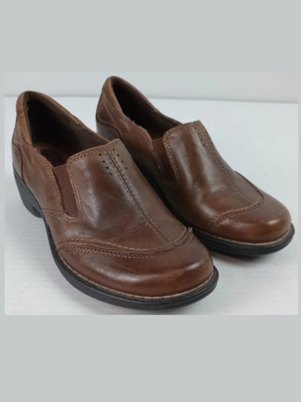 Earth Origins Women's Size 6 M Veronica Too Brown Leather Heel Loafers Shoes